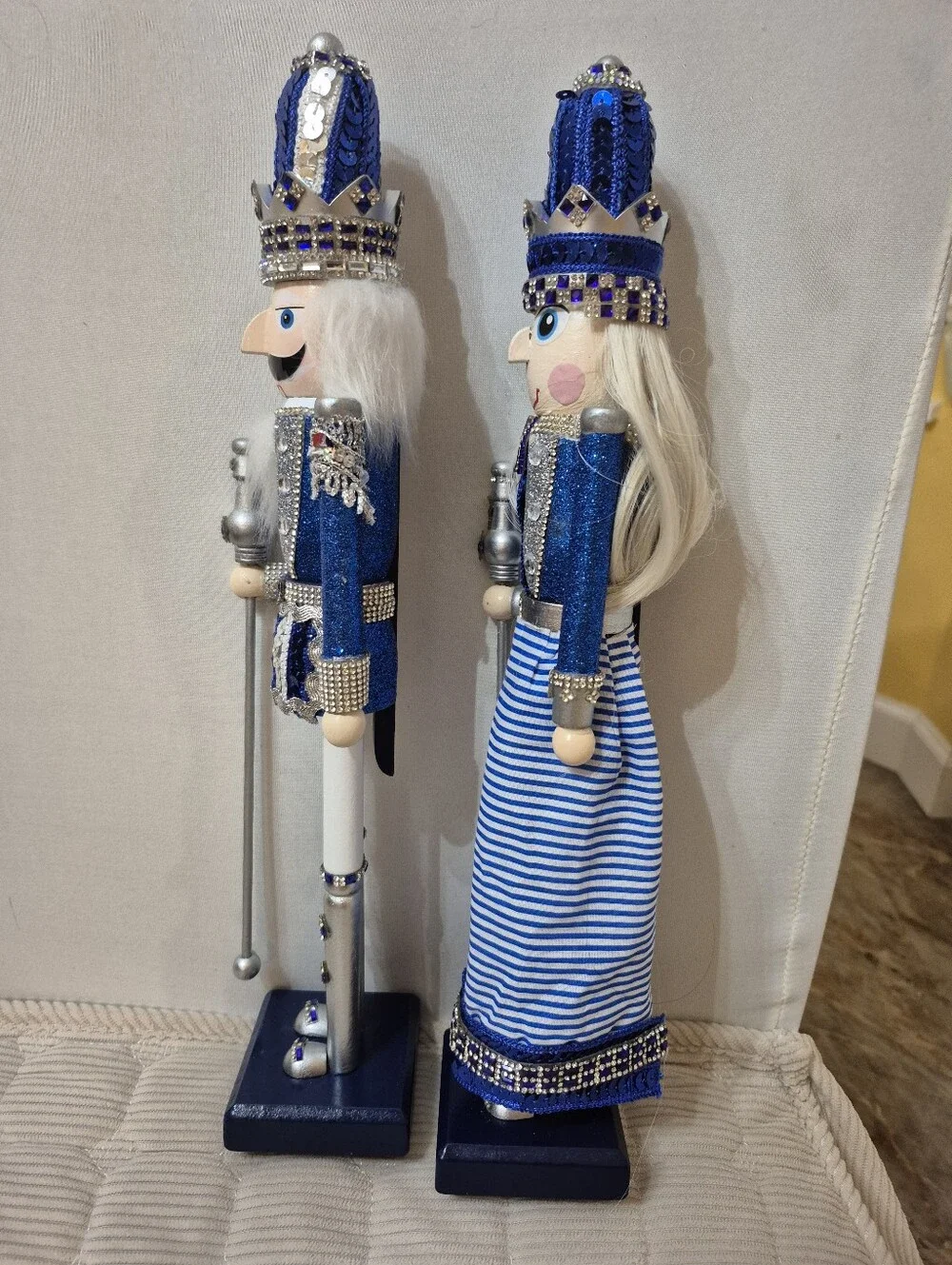 Blue and Silver Nutcracker Pair - Decorative Holiday Figurines